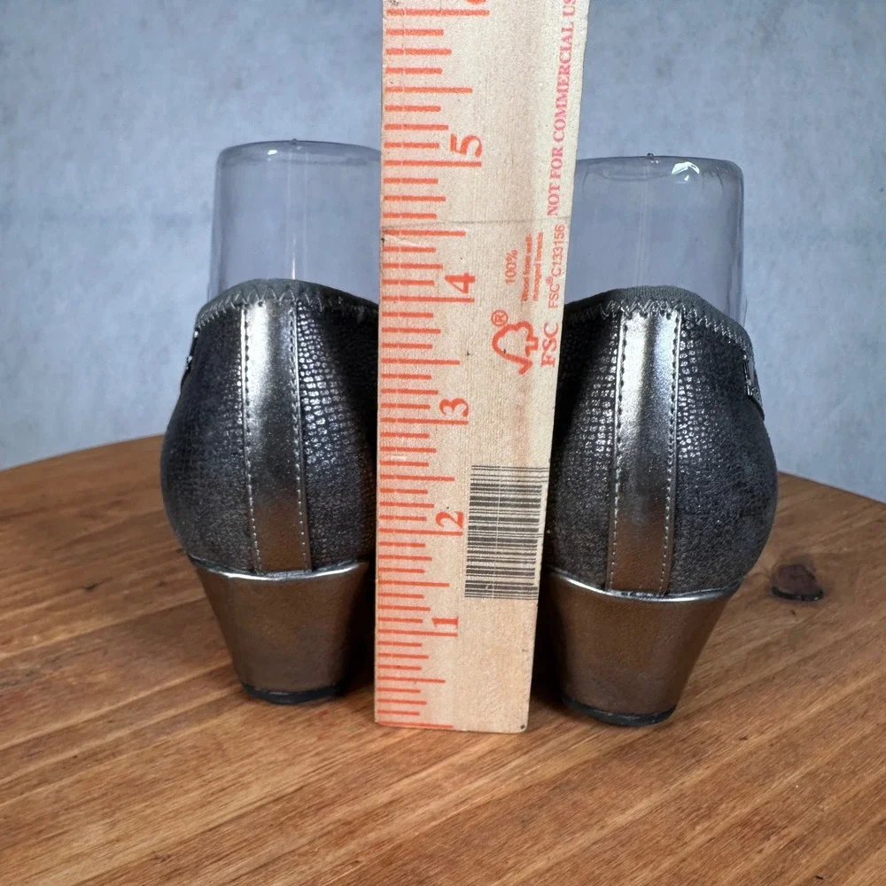 Anne Klein Sport Wedge Heels Womens 8M Pewter Good Snakeskin Peep Toe Shoes